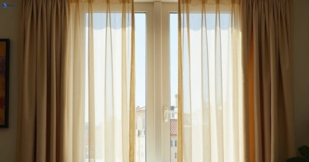 Dusty and dull curtains in seventeen-mile-rocks before steam cleaning